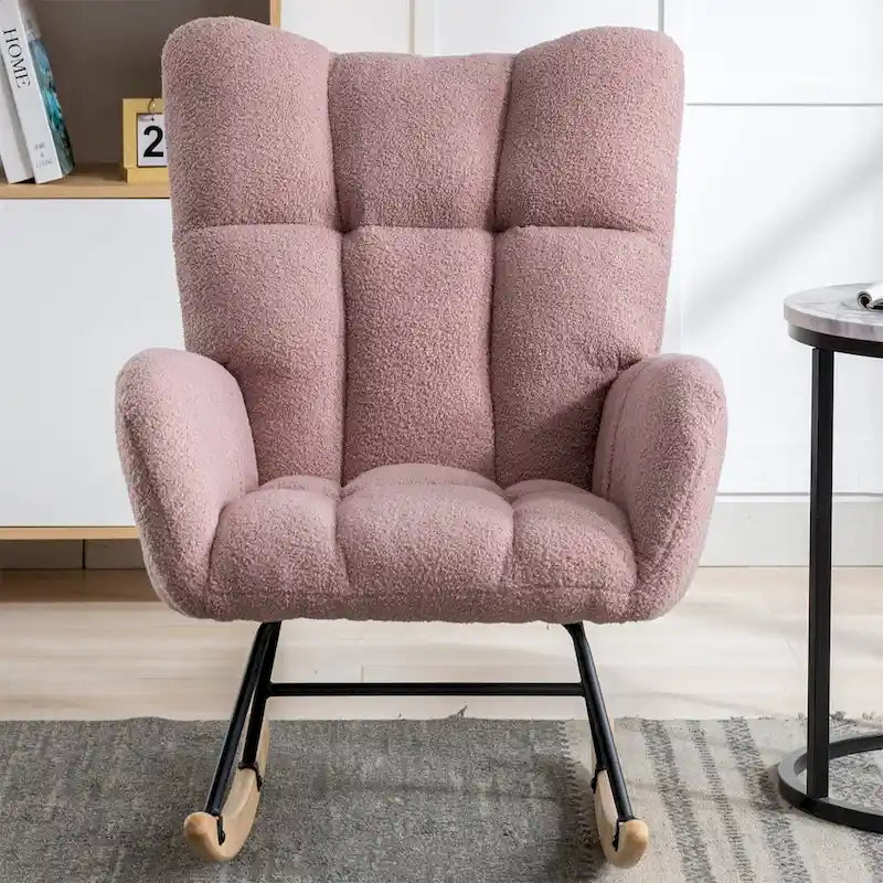 Fauteuil à bascule planeur rembourré – Velours, dossier haut, siège simple | Curcuma / Bleu / Rose / Marron / Vert / Jaune / Noir / Blanc et plus