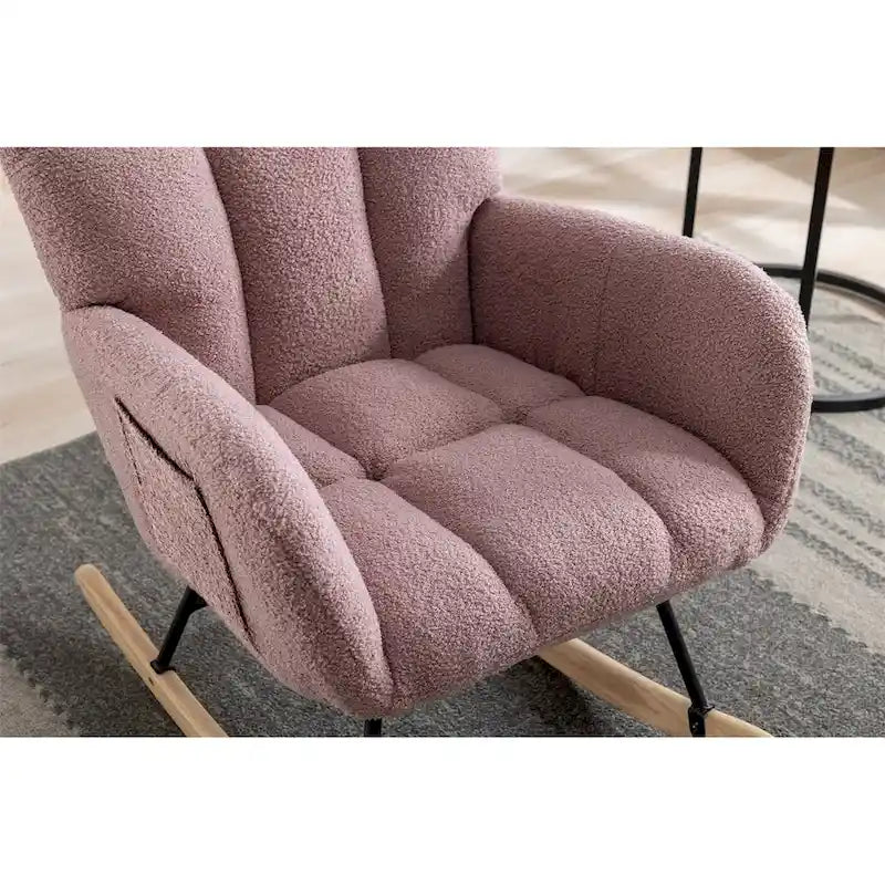 Fauteuil à bascule planeur rembourré – Velours, dossier haut, siège simple | Curcuma / Bleu / Rose / Marron / Vert / Jaune / Noir / Blanc et plus