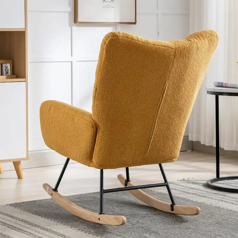 Fauteuil à bascule planeur rembourré – Velours, dossier haut, siège simple | Curcuma / Bleu / Rose / Marron / Vert / Jaune / Noir / Blanc et plus