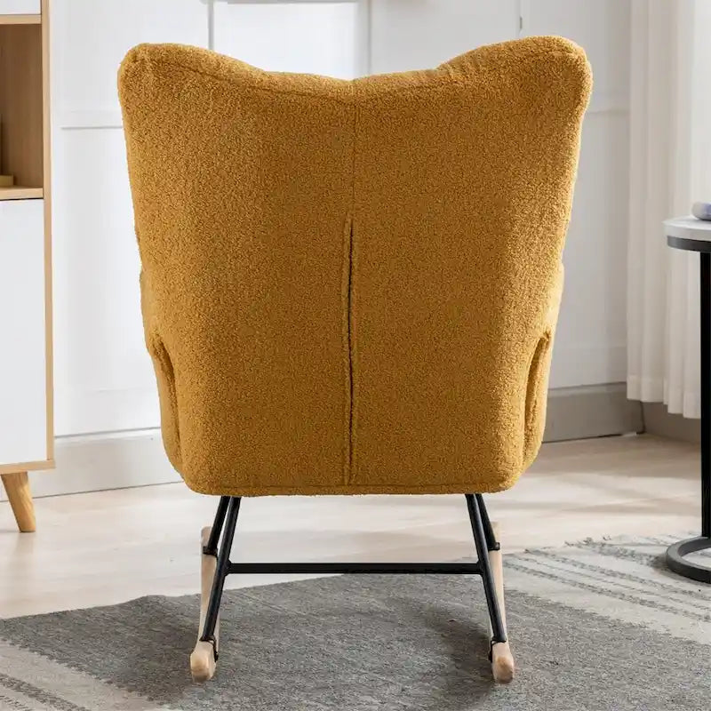 Fauteuil à bascule planeur rembourré – Velours, dossier haut, siège simple | Curcuma / Bleu / Rose / Marron / Vert / Jaune / Noir / Blanc et plus