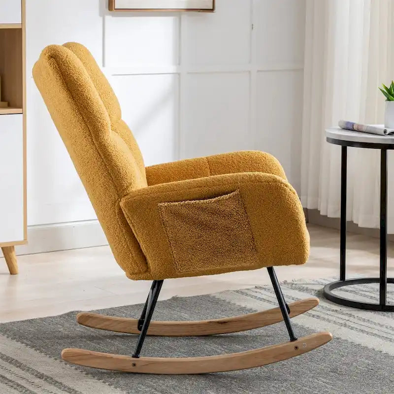 Fauteuil à bascule planeur rembourré – Velours, dossier haut, siège simple | Curcuma / Bleu / Rose / Marron / Vert / Jaune / Noir / Blanc et plus