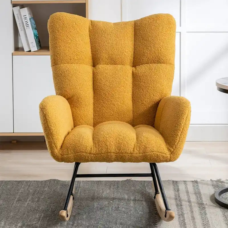 Fauteuil à bascule planeur rembourré – Velours, dossier haut, siège simple | Curcuma / Bleu / Rose / Marron / Vert / Jaune / Noir / Blanc et plus