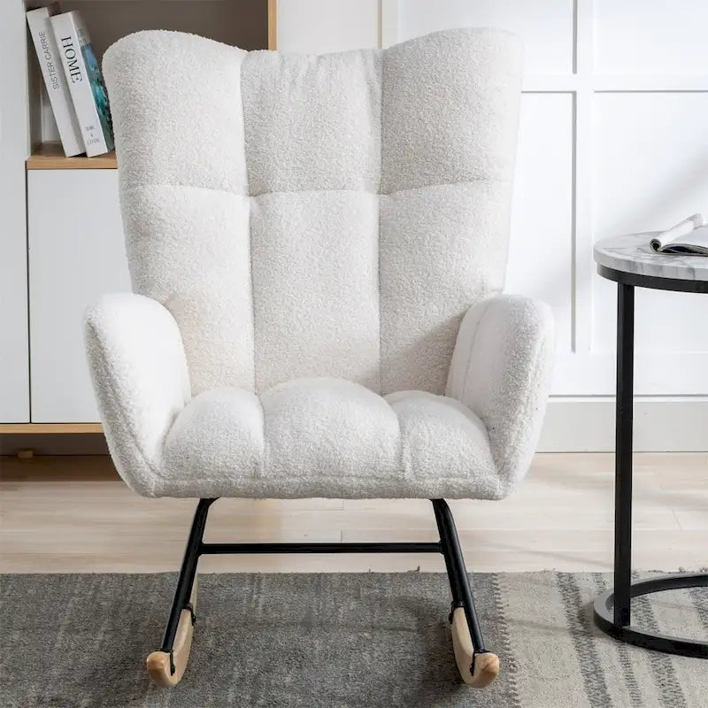 Fauteuil à bascule planeur rembourré – Velours, dossier haut, siège simple | Curcuma / Bleu / Rose / Marron / Vert / Jaune / Noir / Blanc et plus