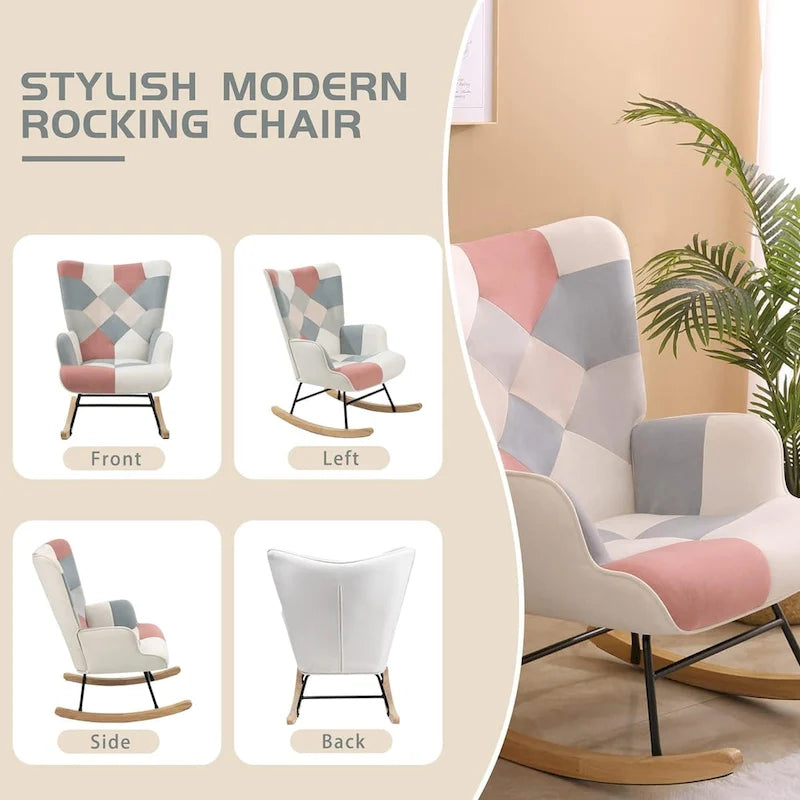 Fauteuil à bascule planeur rembourré – Velours, dossier haut, siège simple | Curcuma / Bleu / Rose / Marron / Vert / Jaune / Noir / Blanc et plus