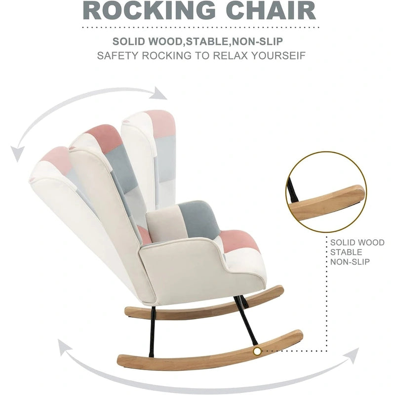 Fauteuil à bascule planeur rembourré – Velours, dossier haut, siège simple | Curcuma / Bleu / Rose / Marron / Vert / Jaune / Noir / Blanc et plus