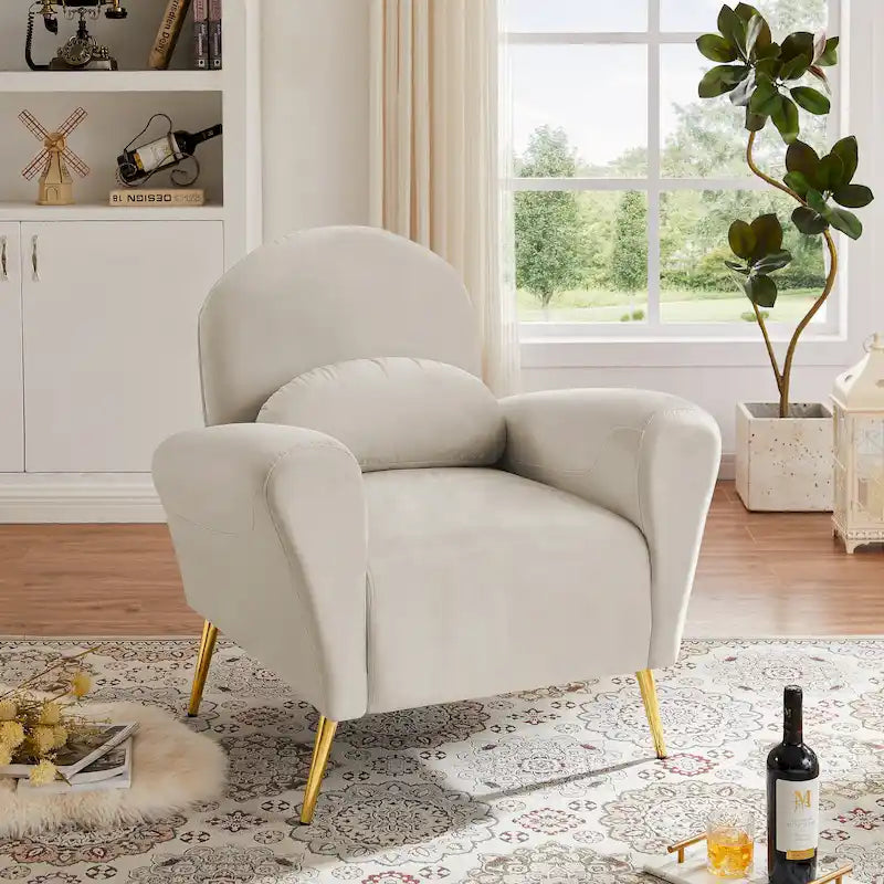 Fauteuil d'appoint en velours, Beige / Rose / Vert / Bleu, Une place