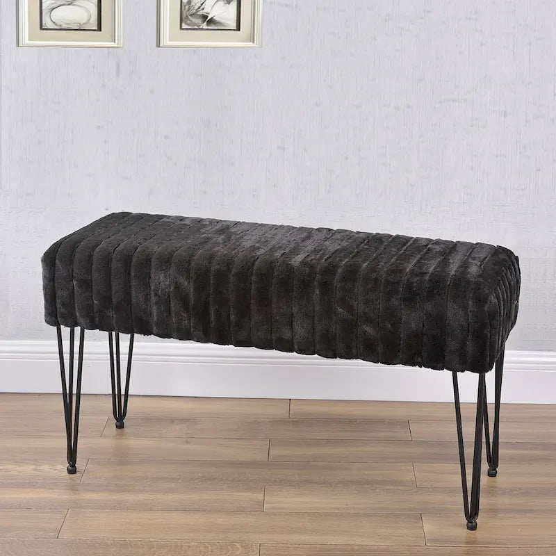 Banc Ottoman en Fausse Fourrure, Rayé, 1 Place