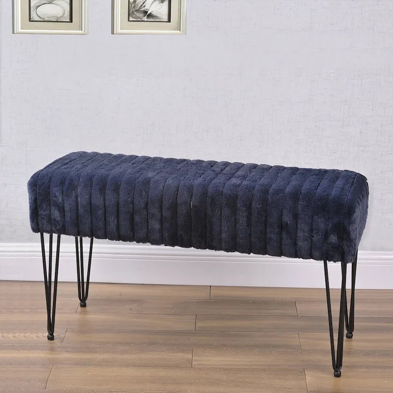 Banc Ottoman en Fausse Fourrure, Rayé, 1 Place