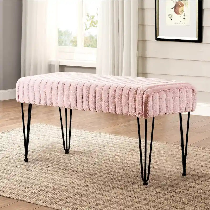 Banc Ottoman en Fausse Fourrure, Rayé, 1 Place