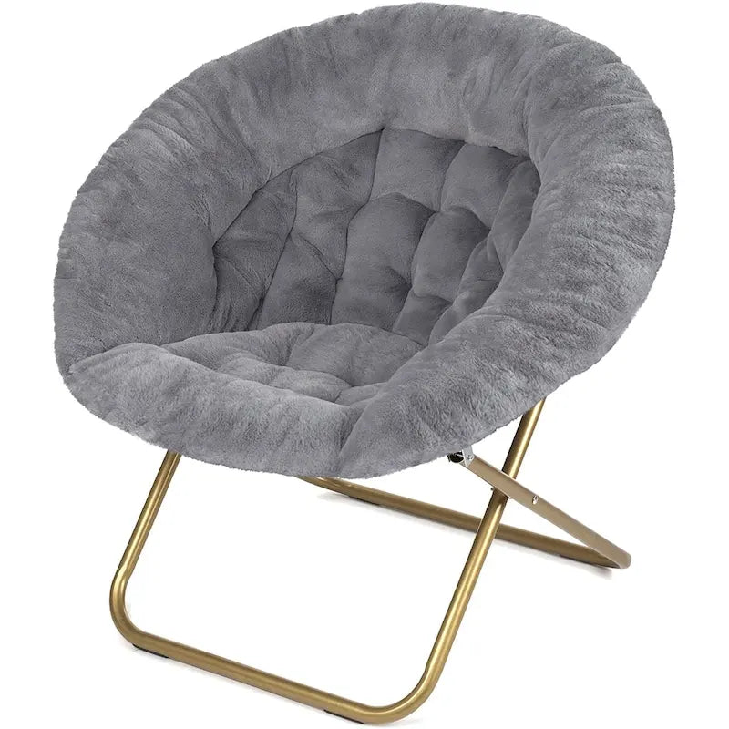 Chaise soucoupe en fausse fourrure noire/bleu marine/grise/rose/bleue/blanche/rouge, pliable, 1 personne