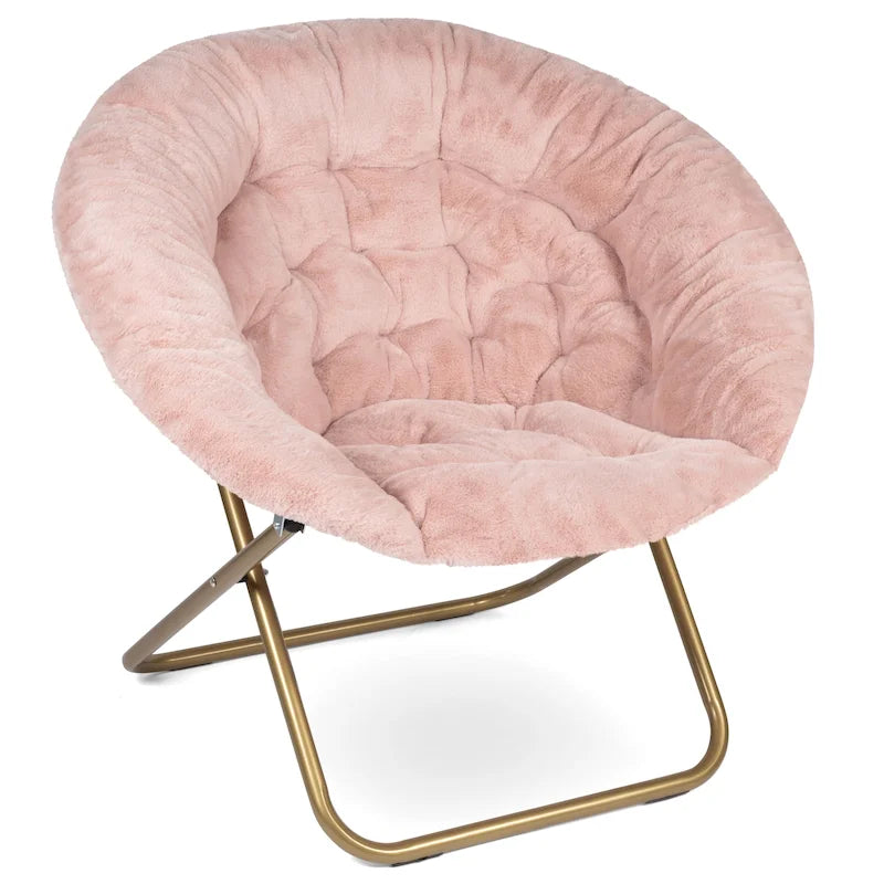 Chaise soucoupe en fausse fourrure noire/bleu marine/grise/rose/bleue/blanche/rouge, pliable, 1 personne