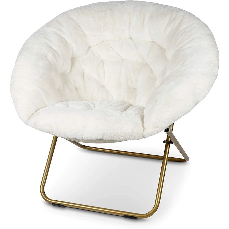 Chaise soucoupe en fausse fourrure noire/bleu marine/grise/rose/bleue/blanche/rouge, pliable, 1 personne