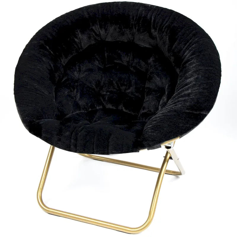 Chaise soucoupe en fausse fourrure noire/bleu marine/grise/rose/bleue/blanche/rouge, pliable, 1 personne