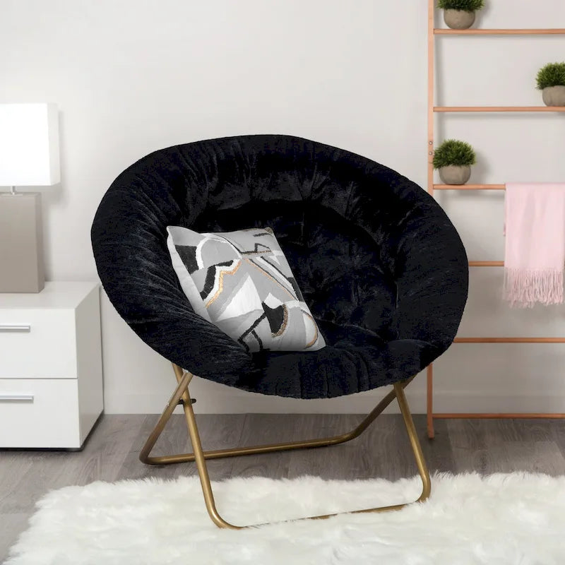 Chaise soucoupe en fausse fourrure noire/bleu marine/grise/rose/bleue/blanche/rouge, pliable, 1 personne