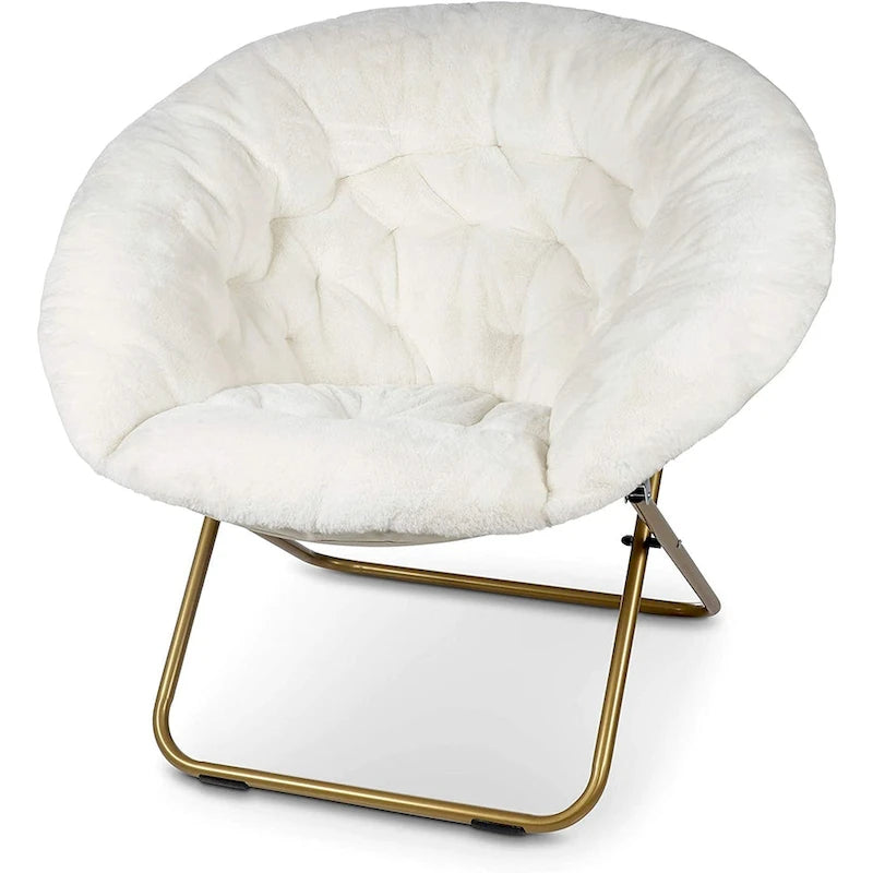 Chaise soucoupe en fausse fourrure noire/bleu marine/grise/rose/bleue/blanche/rouge, pliable, 1 personne
