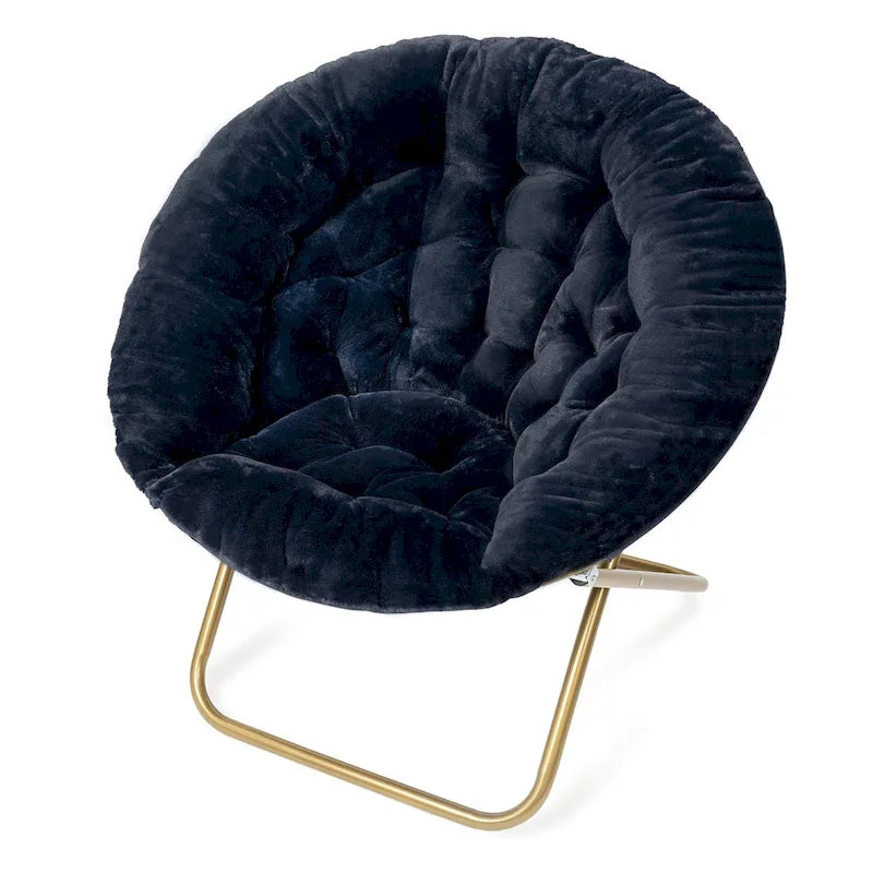 Chaise soucoupe en fausse fourrure noire/bleu marine/grise/rose/bleue/blanche/rouge, pliable, 1 personne