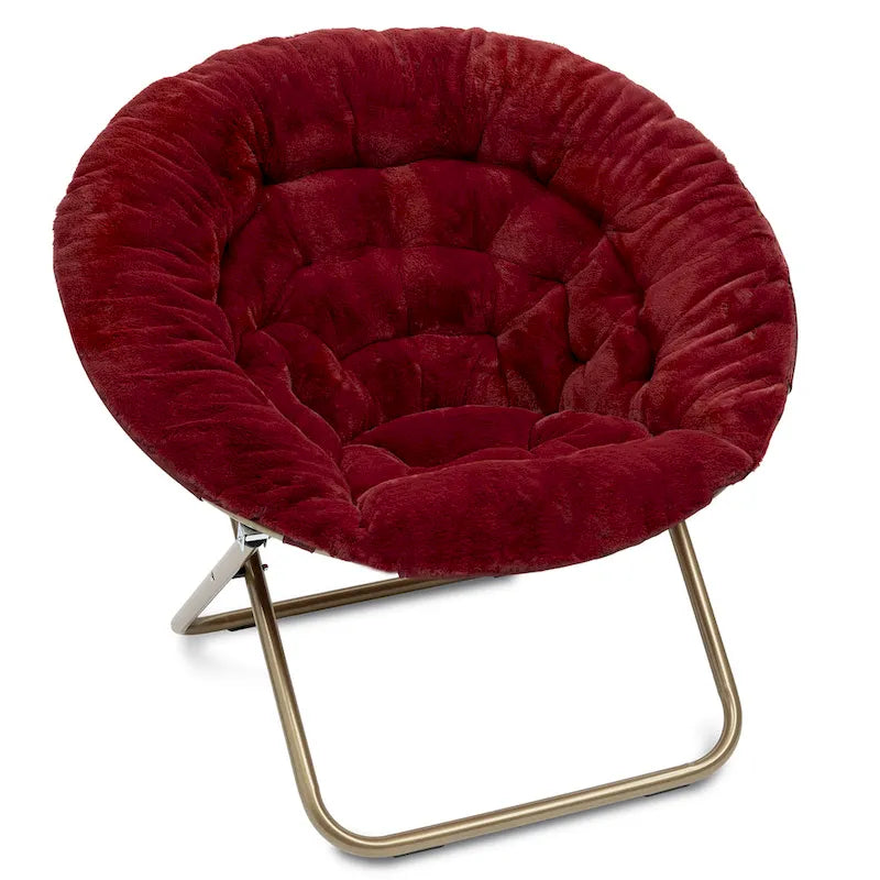 Chaise soucoupe en fausse fourrure noire/bleu marine/grise/rose/bleue/blanche/rouge, pliable, 1 personne