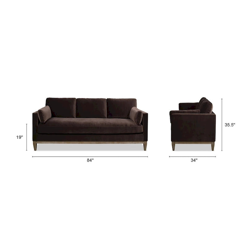 Canapé 3 places en velours à accoudoirs droits de 213 cm, 6 coloris