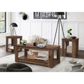 Lot de 3 tables basses, chêne vintage/marron et gris clair, étagère ouverte