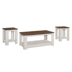 Lot de 3 tables basses, chêne vintage/marron et gris clair, étagère ouverte