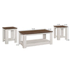 Lot de 3 tables basses, chêne vintage/marron et gris clair, étagère ouverte