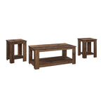 Lot de 3 tables basses, chêne vintage/marron et gris clair, étagère ouverte