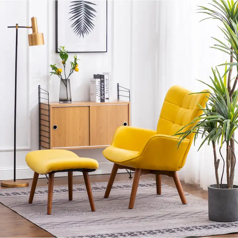 Fauteuil d'appoint capitonné en velours avec ottoman – Jaune / Mauve / Bleu / Gris, 1 place