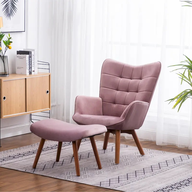 Fauteuil d'appoint capitonné en velours avec ottoman – Jaune / Mauve / Bleu / Gris, 1 place