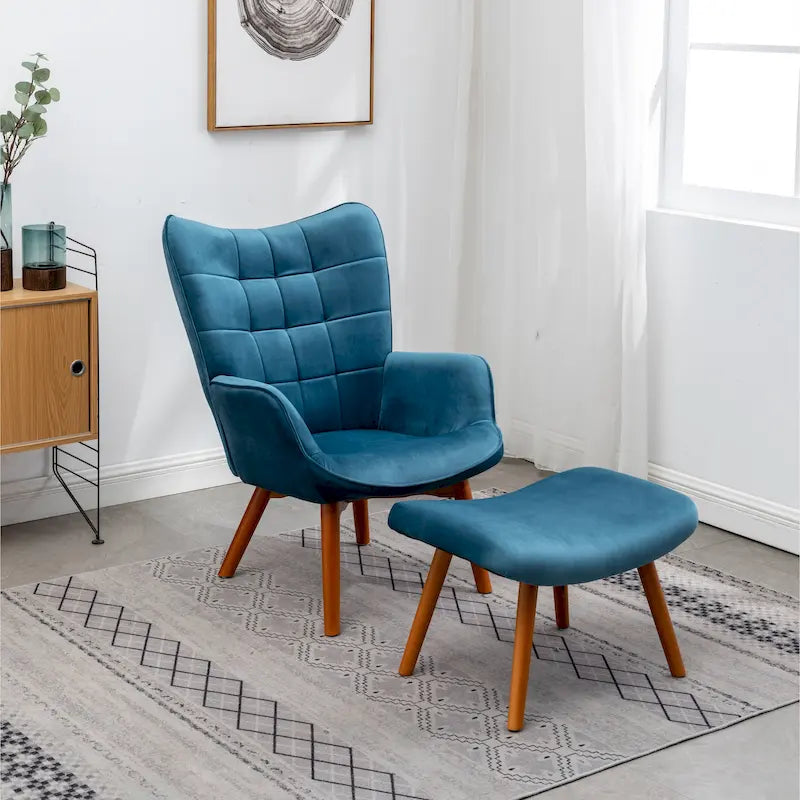 Fauteuil d'appoint capitonné en velours avec ottoman – Jaune / Mauve / Bleu / Gris, 1 place