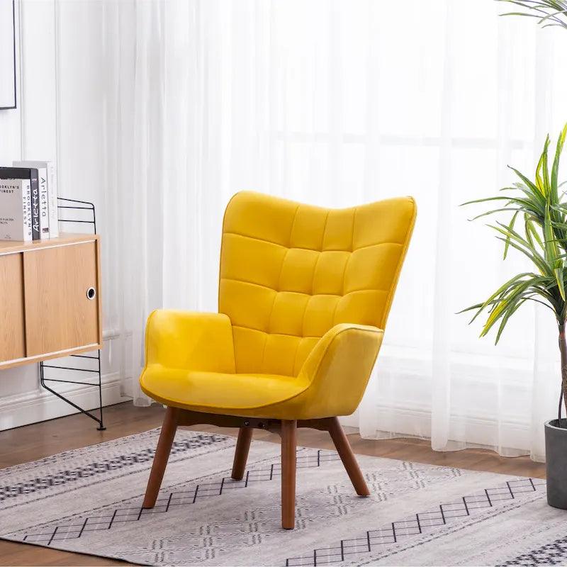 Fauteuil d'appoint capitonné en velours avec ottoman – Jaune / Mauve / Bleu / Gris, 1 place