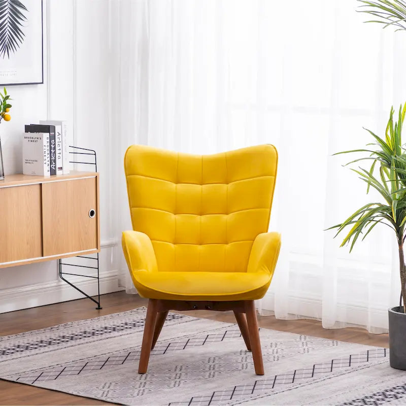 Fauteuil d'appoint capitonné en velours avec ottoman – Jaune / Mauve / Bleu / Gris, 1 place