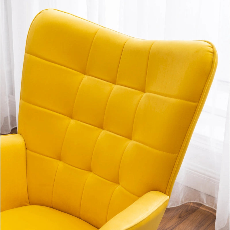 Fauteuil d'appoint capitonné en velours avec ottoman – Jaune / Mauve / Bleu / Gris, 1 place