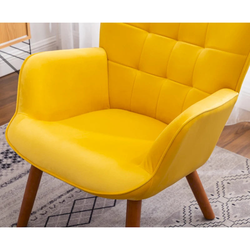 Fauteuil d'appoint capitonné en velours avec ottoman – Jaune / Mauve / Bleu / Gris, 1 place