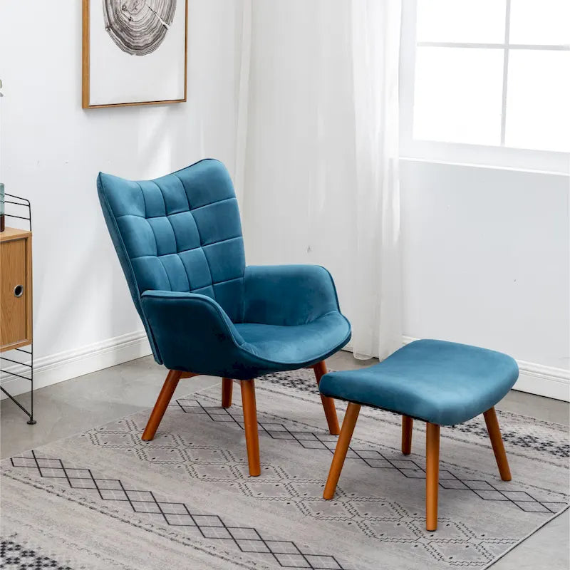 Fauteuil d'appoint capitonné en velours avec ottoman – Jaune / Mauve / Bleu / Gris, 1 place