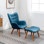 Fauteuil d'appoint capitonné en velours avec ottoman – Jaune / Mauve / Bleu / Gris, 1 place