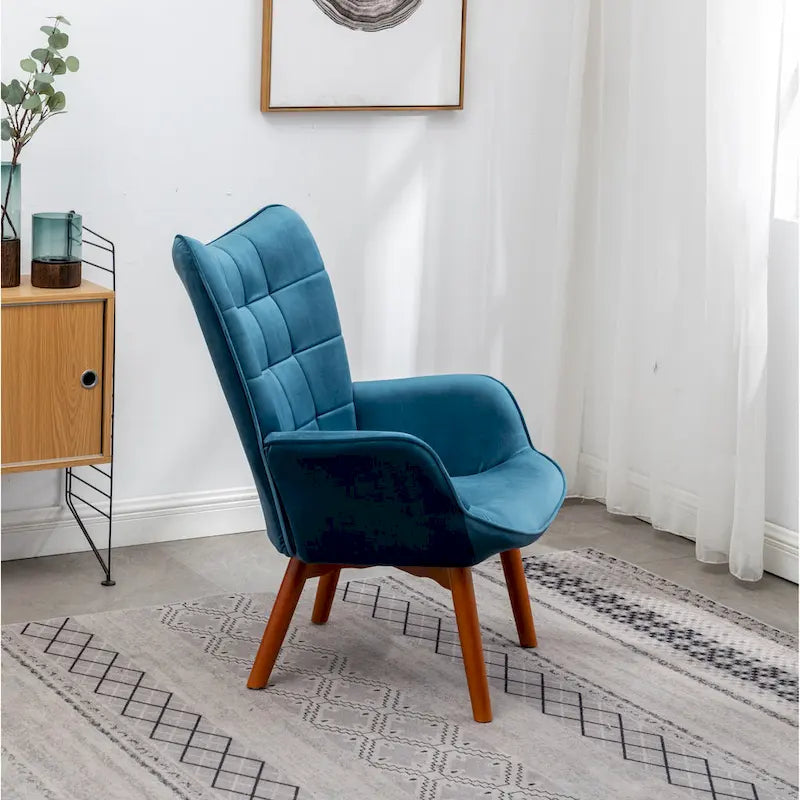 Fauteuil d'appoint capitonné en velours avec ottoman – Jaune / Mauve / Bleu / Gris, 1 place