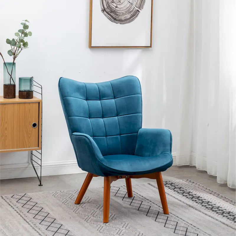 Fauteuil d'appoint capitonné en velours avec ottoman – Jaune / Mauve / Bleu / Gris, 1 place