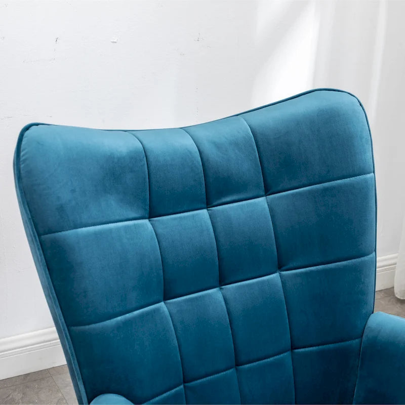 Fauteuil d'appoint capitonné en velours avec ottoman – Jaune / Mauve / Bleu / Gris, 1 place