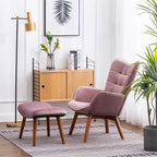 Fauteuil d'appoint capitonné en velours avec ottoman – Jaune / Mauve / Bleu / Gris, 1 place