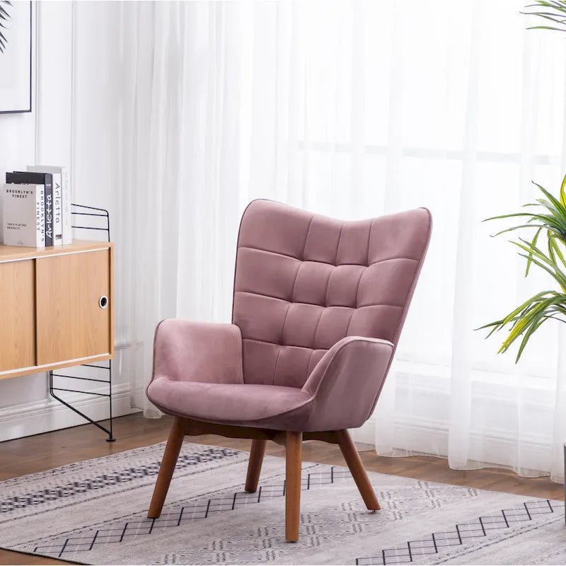 Fauteuil d'appoint capitonné en velours avec ottoman – Jaune / Mauve / Bleu / Gris, 1 place