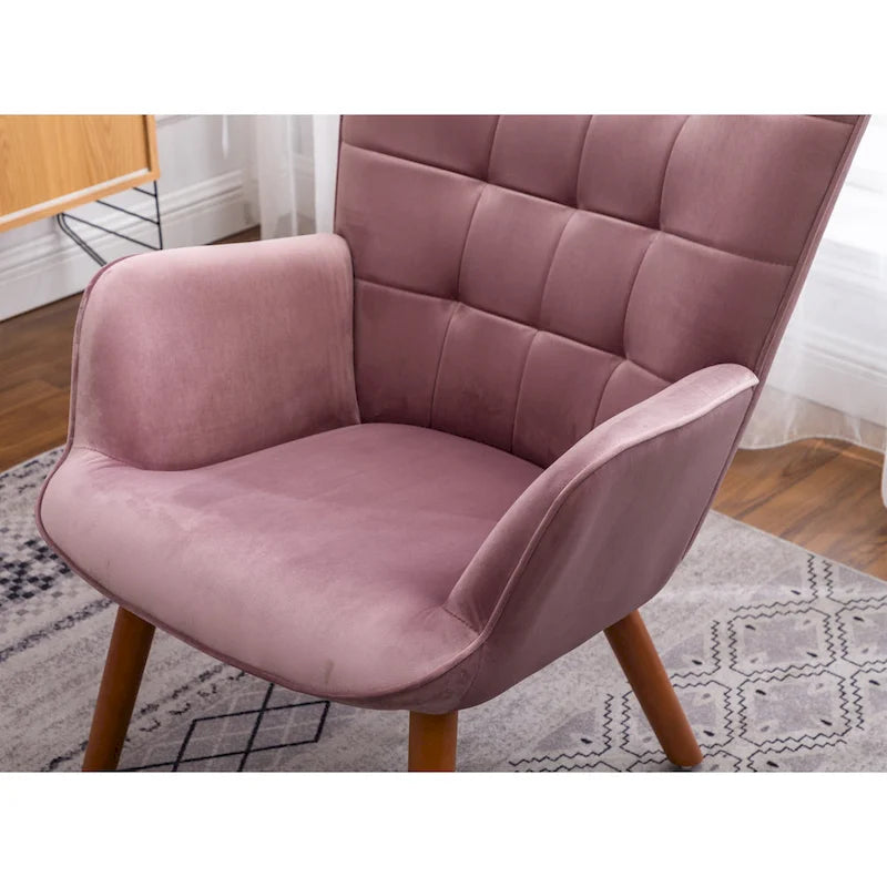 Fauteuil d'appoint capitonné en velours avec ottoman – Jaune / Mauve / Bleu / Gris, 1 place