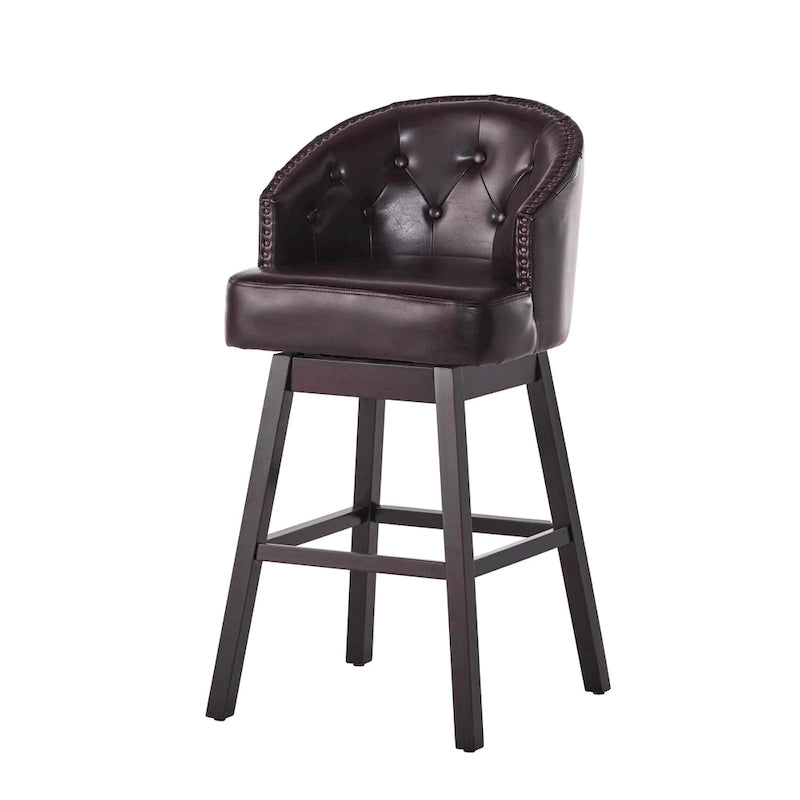 Tabourets de bar pivotants capitonnés marron et noyer, ensemble de 2