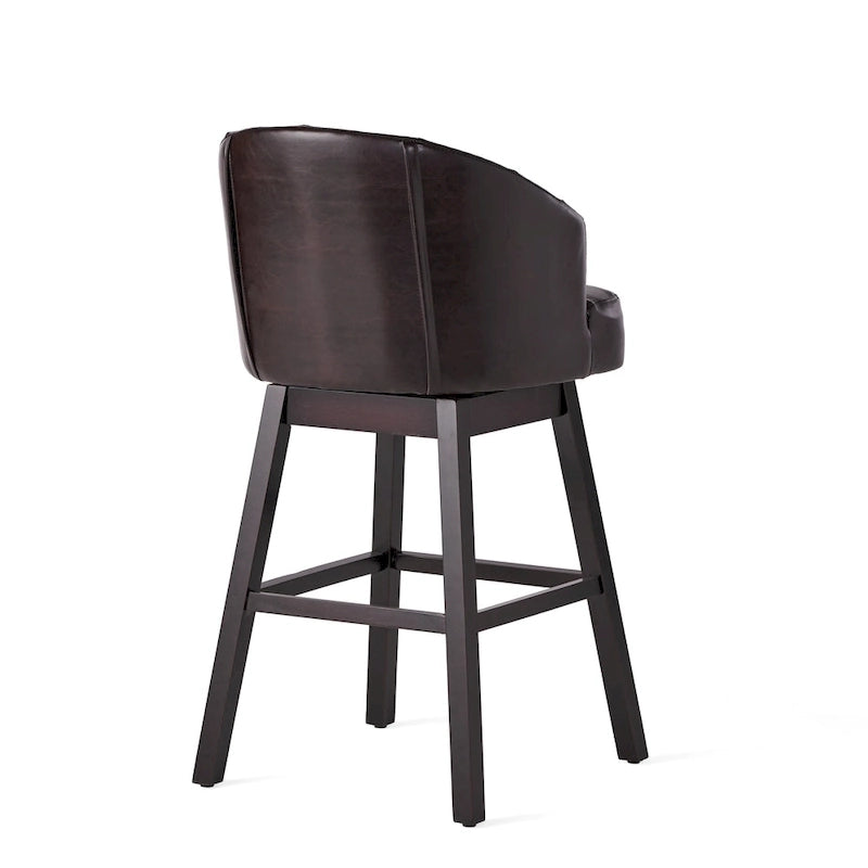 Tabourets de bar pivotants capitonnés marron et noyer, ensemble de 2