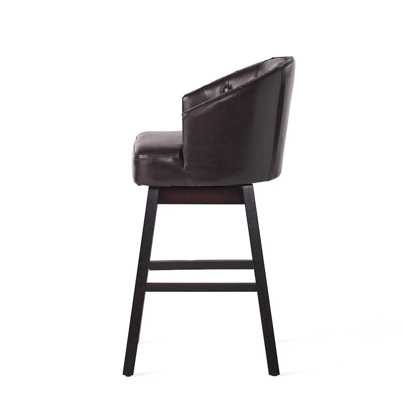 Tabourets de bar pivotants capitonnés marron et noyer, ensemble de 2