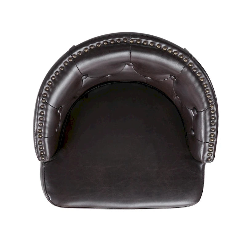 Tabourets de bar pivotants capitonnés marron et noyer, ensemble de 2