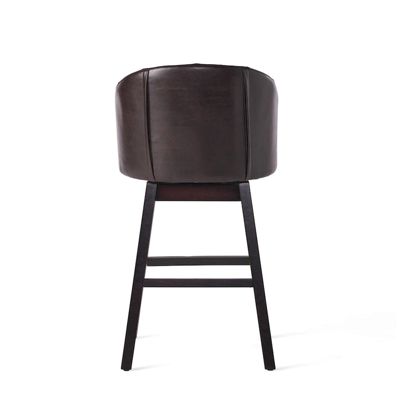 Tabourets de bar pivotants capitonnés marron et noyer, ensemble de 2