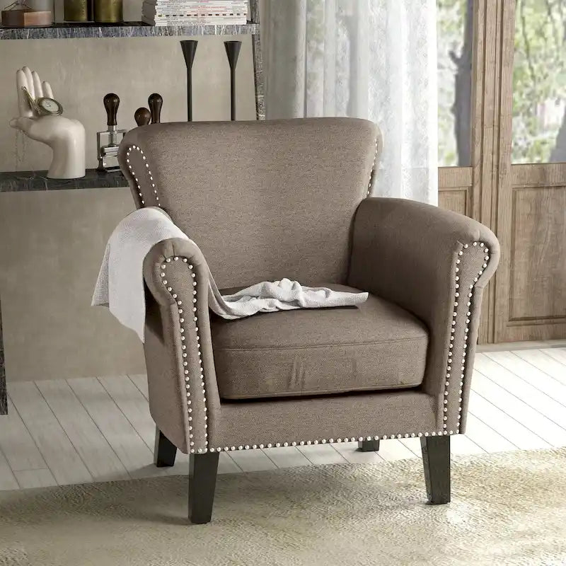 Fauteuil Club en Tissu avec Clous Décoratifs, 1 Place, Couleurs Café / Vin / Bleu Marine / Bleu Acier