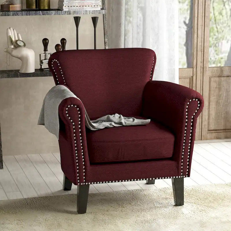 Fauteuil Club en Tissu avec Clous Décoratifs, 1 Place, Couleurs Café / Vin / Bleu Marine / Bleu Acier