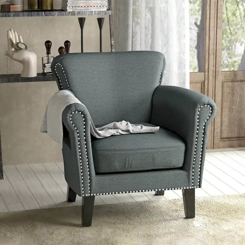 Fauteuil Club en Tissu avec Clous Décoratifs, 1 Place, Couleurs Café / Vin / Bleu Marine / Bleu Acier