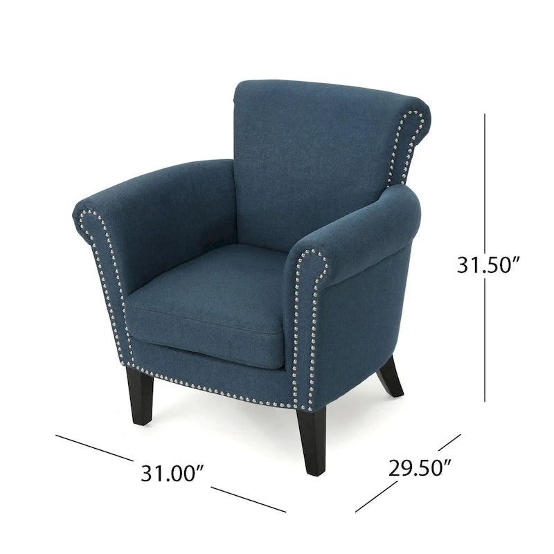 Fauteuil Club en Tissu avec Clous Décoratifs, 1 Place, Couleurs Café / Vin / Bleu Marine / Bleu Acier
